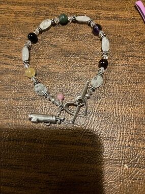 Multicolor Beaded Bracelet with Silver  925 Toggle and Charm